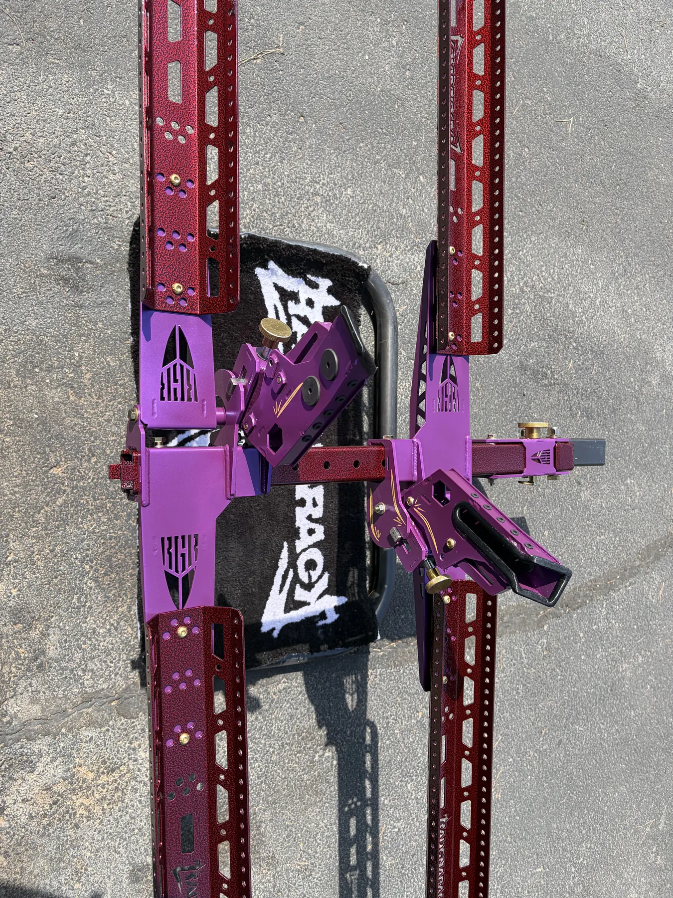 Custom powder-coated RadGnaRack in metallic red and purple