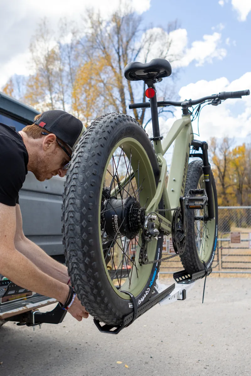 E-bike secured on a RadGnaRack hitch rack